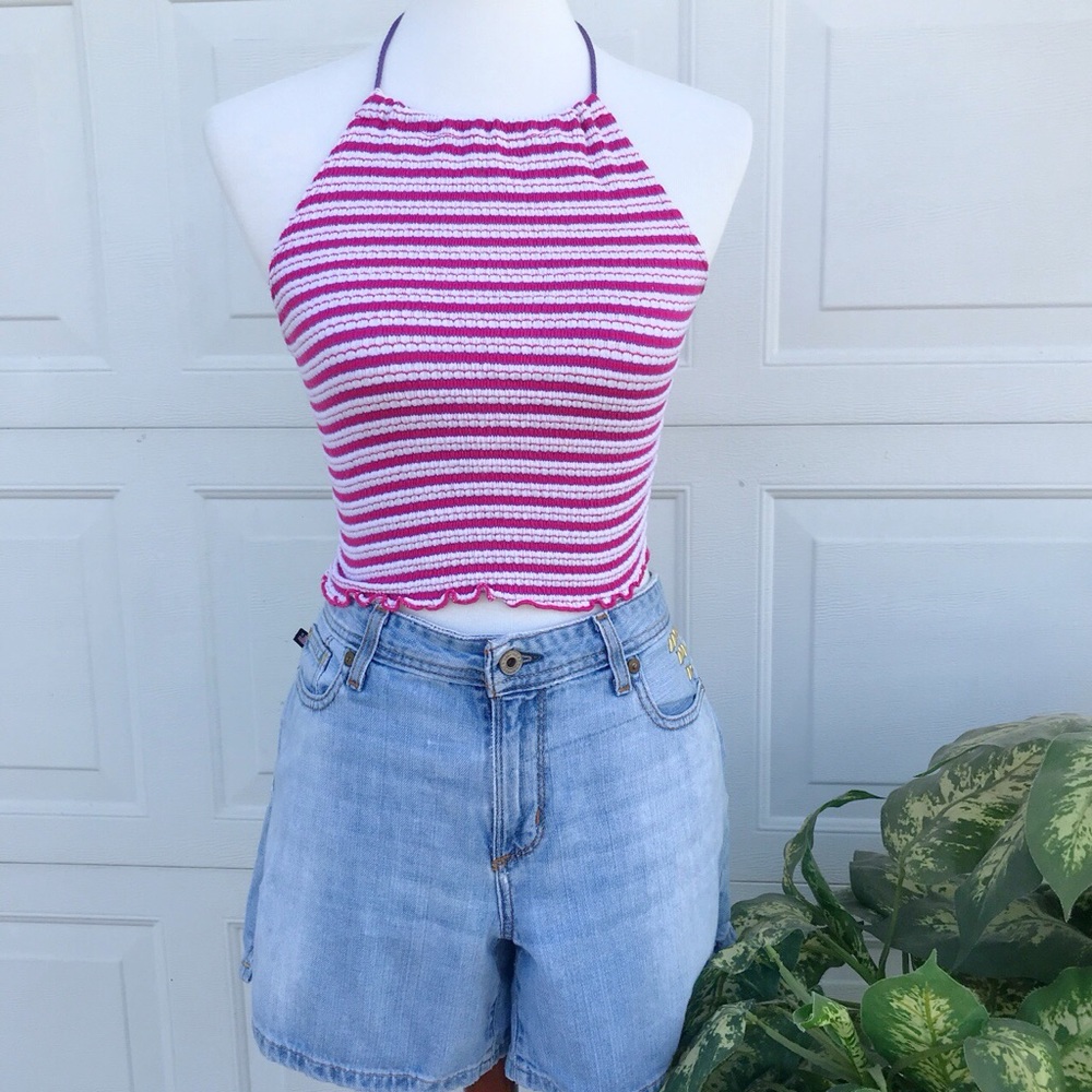 Vintage Colorful Striped Ruffle Halter Top 💥